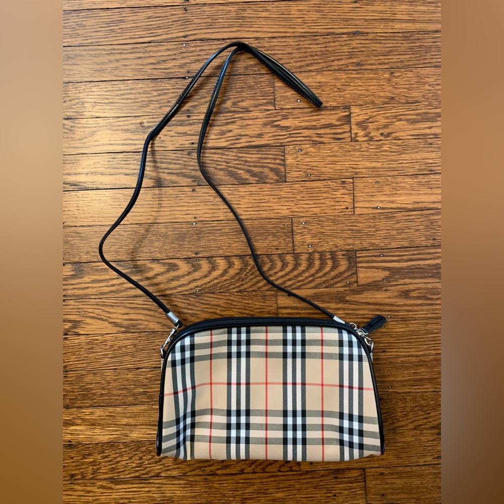 Plaid Crossbody Bag with Black Strap
